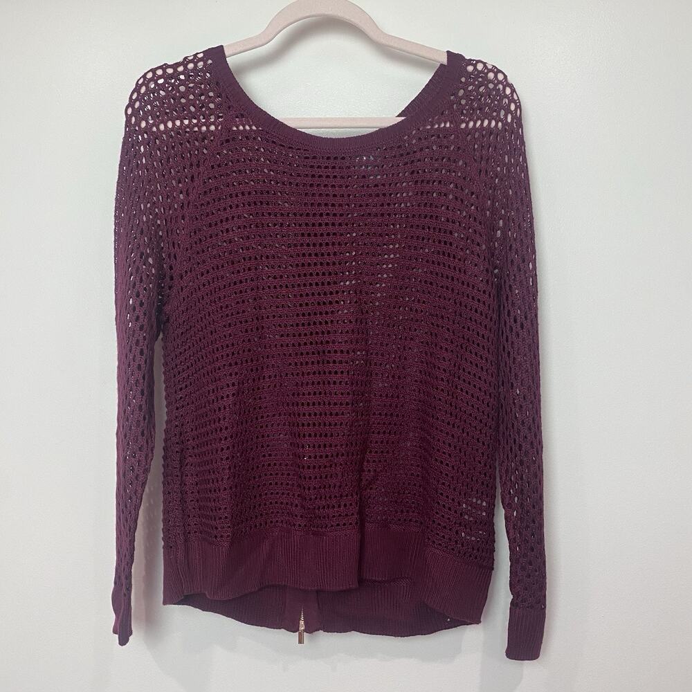 SOHO Jeans New York & Co Women's Sz M Burgundy Open-knit Long-sleeve Sweater GUC